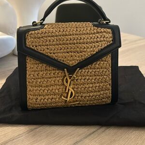 Saint Laurent Cassandra leather-trim raffia tote